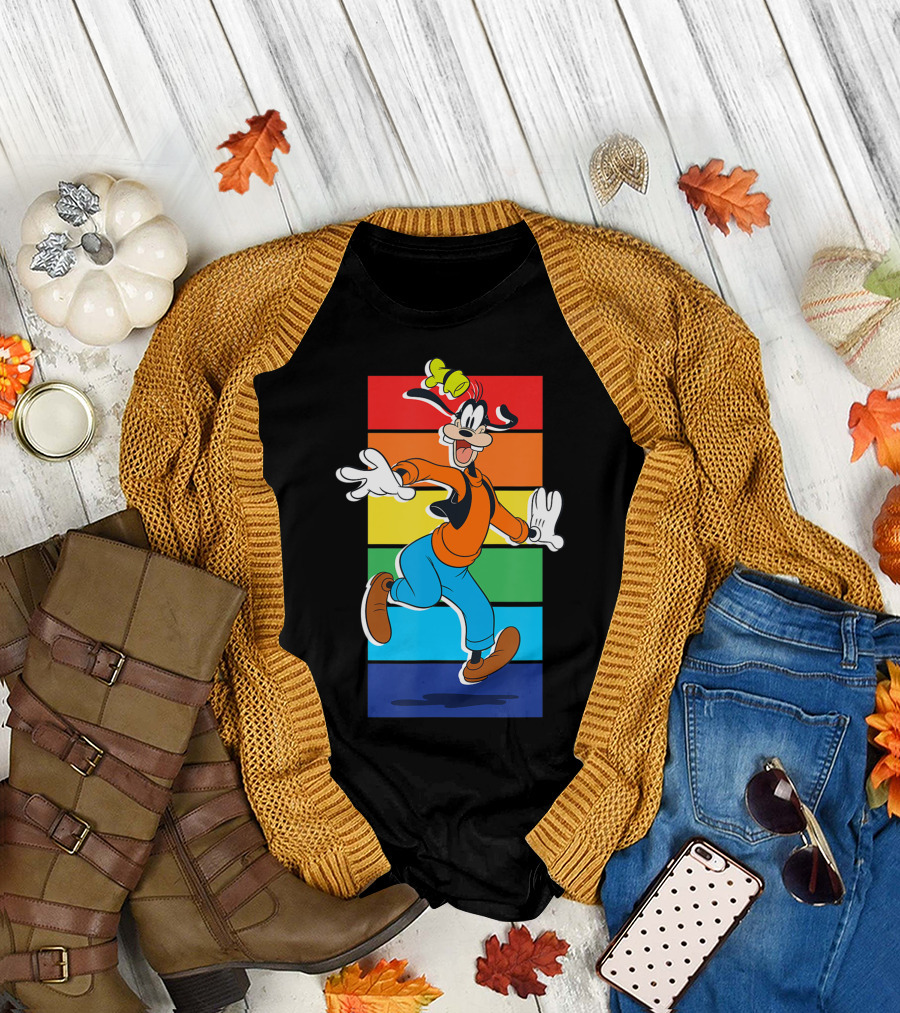 Disney Goofy Character in Rainbow Stripes T-Shirt