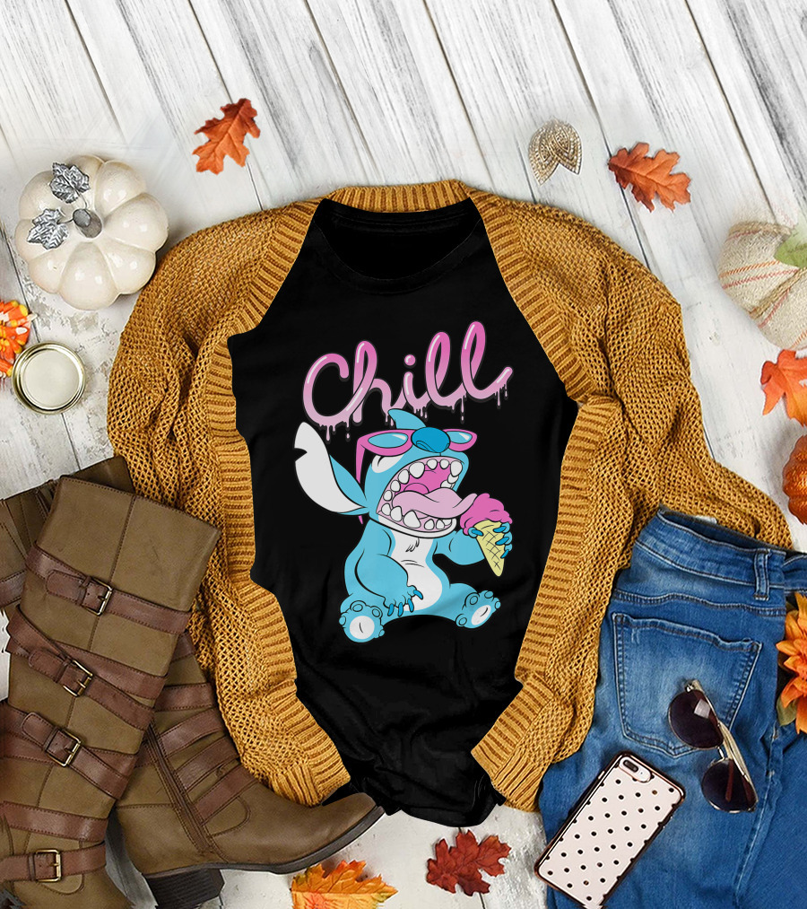 Disney Lilo and Stitch Chill Neon Ice Cream Drip T-Shirt