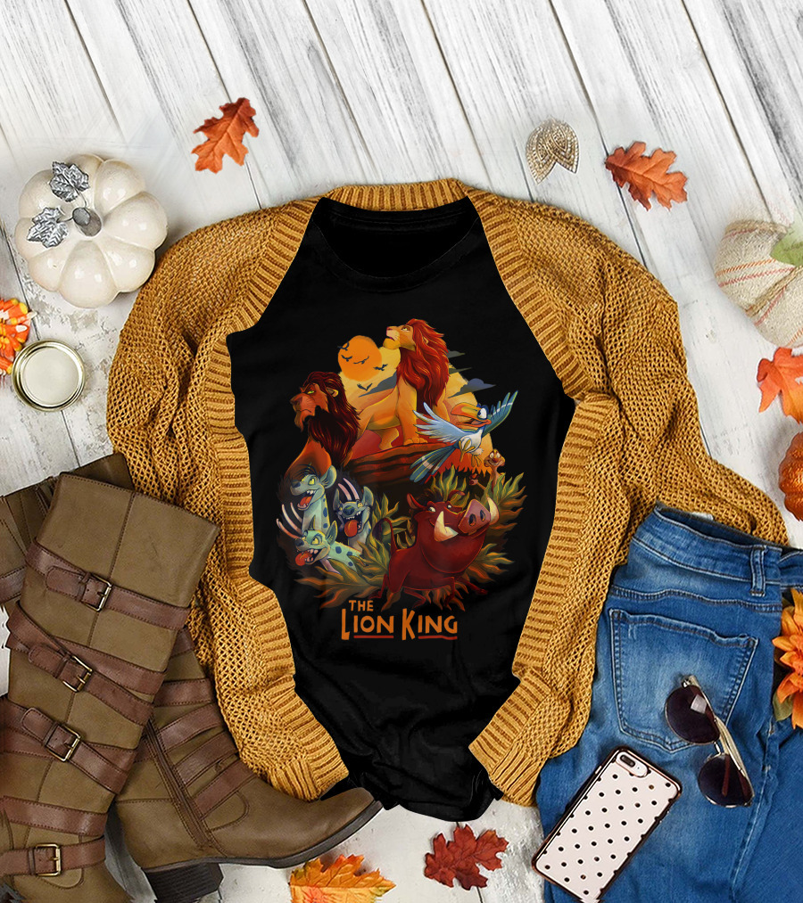 The Lion King Main Cast Simba Timon Pumbaa Rafiki Zazu Hyenas Mufasa Nala Sunset T-Shirt