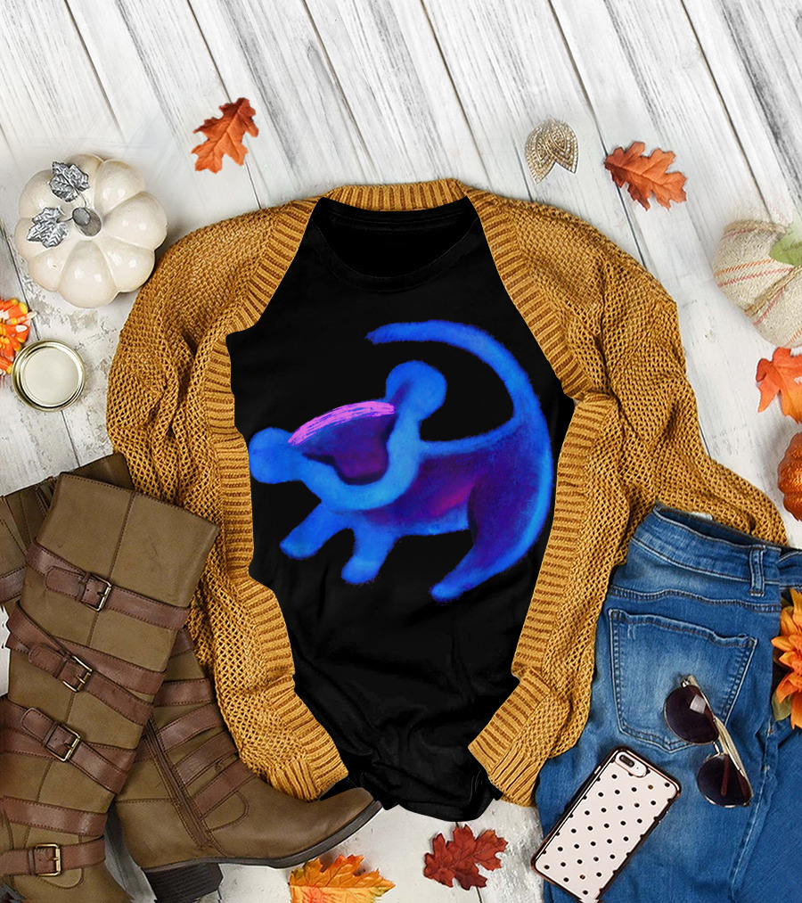 Disney Lion King Simba Cave Painting Blue Hue Rafiki Sketch T-Shirt