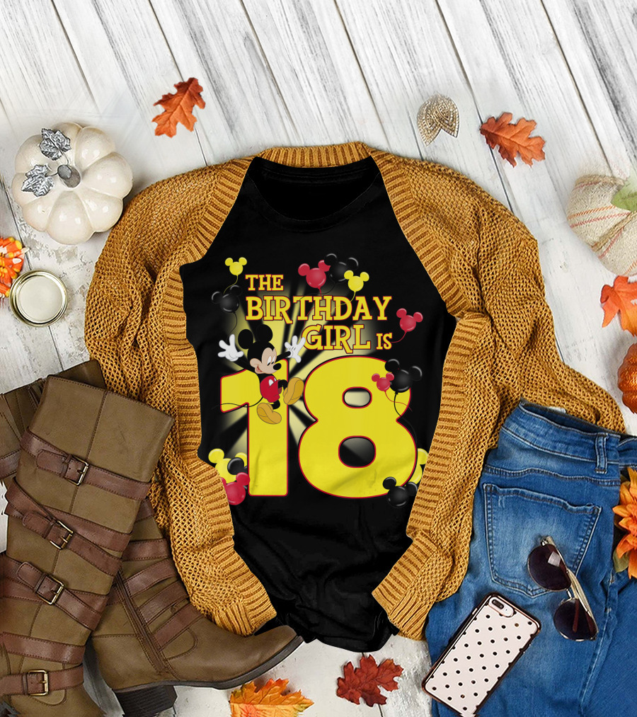 Disney Mickey The Birthday Girl Is 18 Balloons T-Shirt