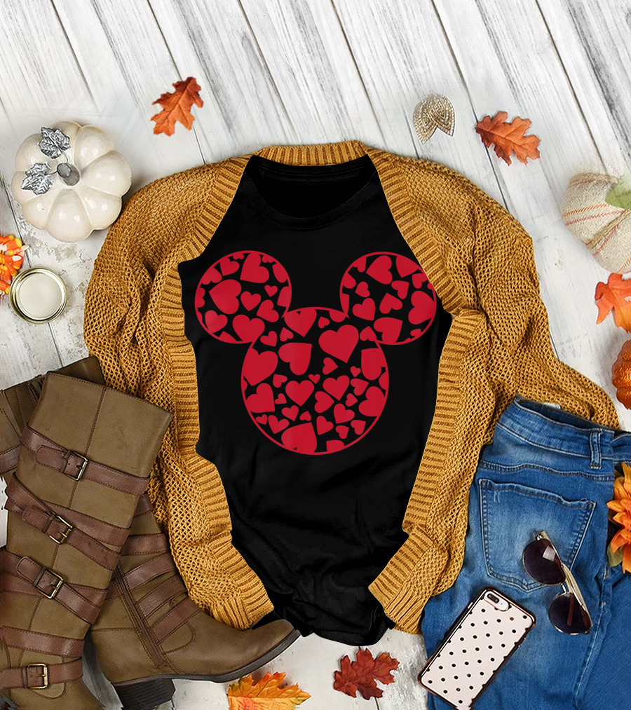 Disney Mickey And Friends Valentine's Day Heart Pattern Mickey T-Shirt