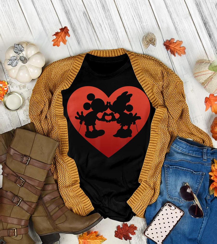 Mickey and Minnie Mouse Heart Silhouette Kiss T-Shirt