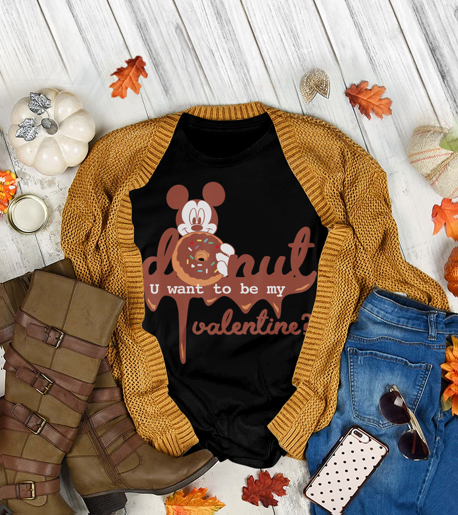 Disney Mickey Mouse Donut U Want To Be My Valentine? T-Shirt