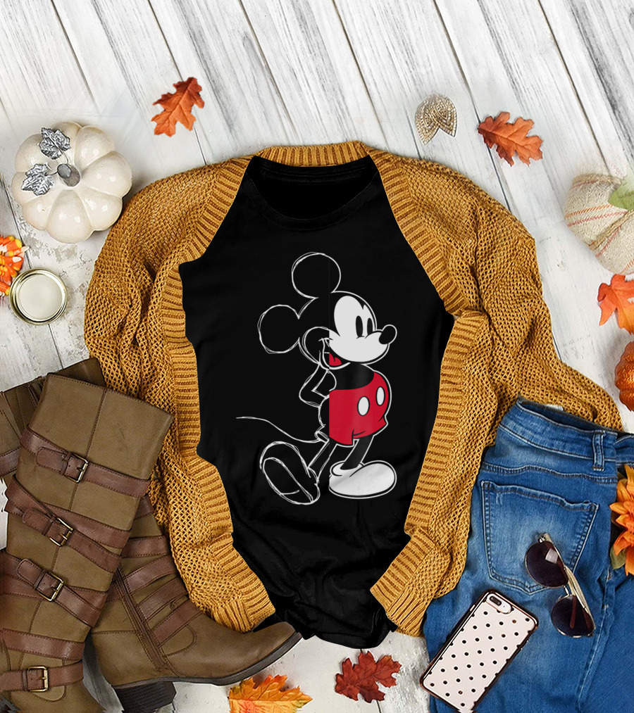 Disney Mickey Mouse Sketch and Color Contrast T-Shirt
