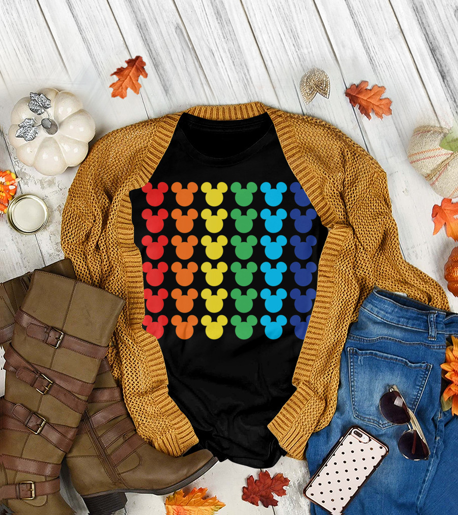 Mickey Mouse Colorful Rainbow Pattern Disney T-Shirt