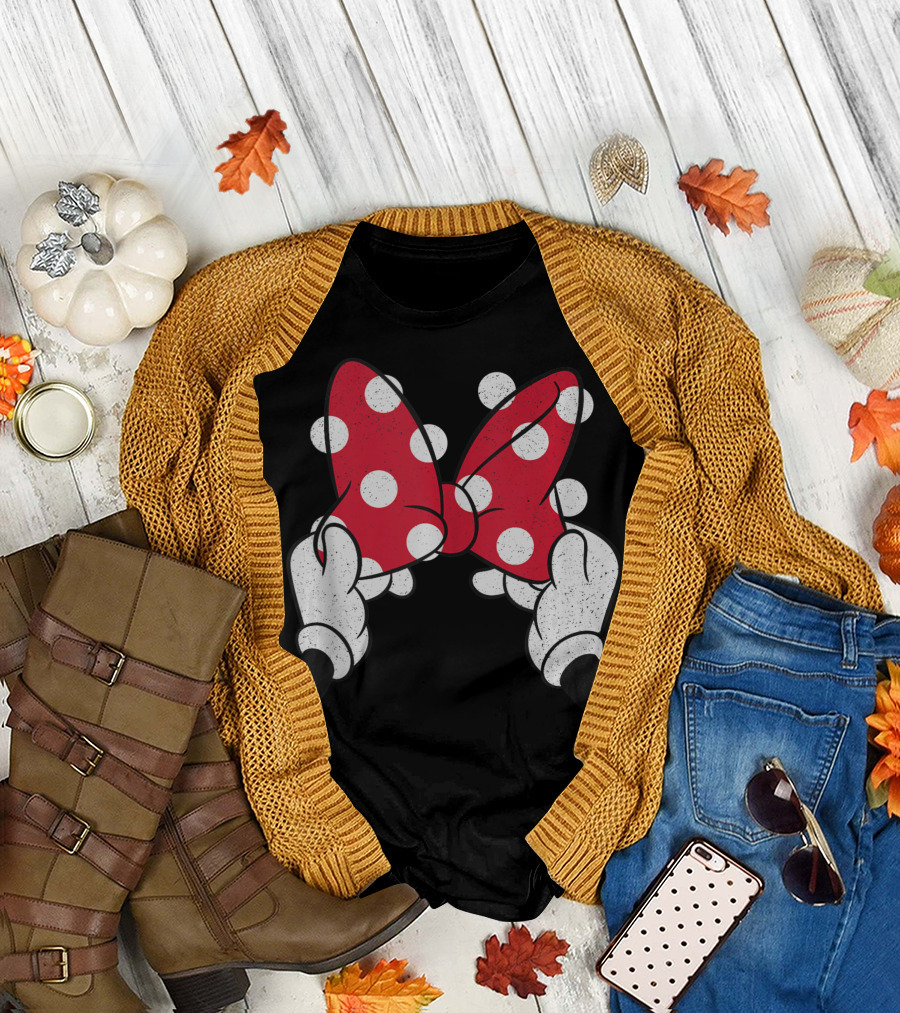 Disney Minnie Mouse Hands Holding Red Polka Dot Bow T-Shirt