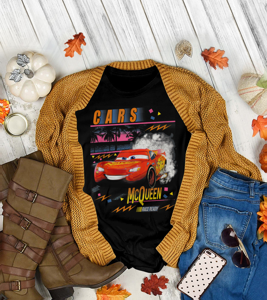 Cars Lightning McQueen Race Ready Palm Tree Sunset T-Shirt