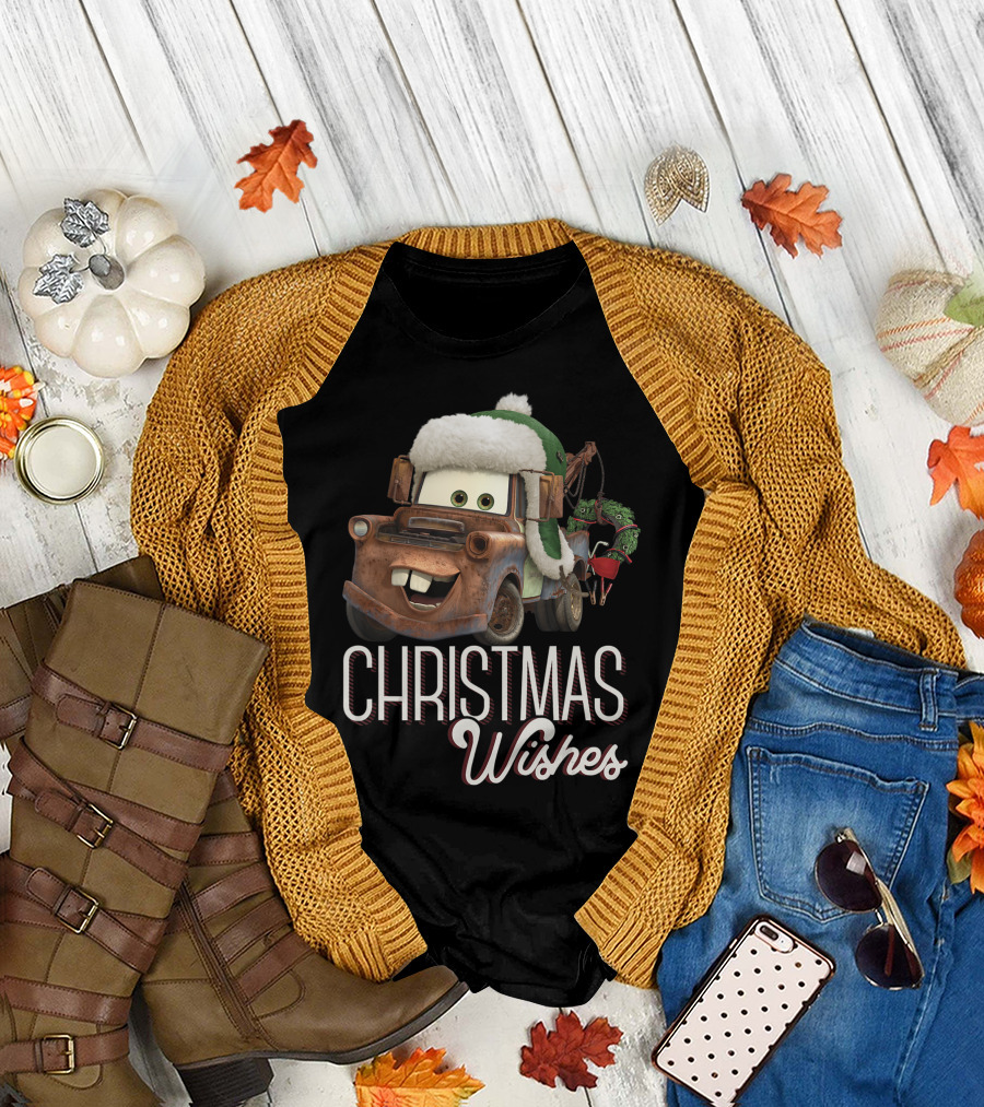 Disney Pixar Cars Tow Mater Christmas Wishes Festive Truck and Holiday Cheer T-Shirt