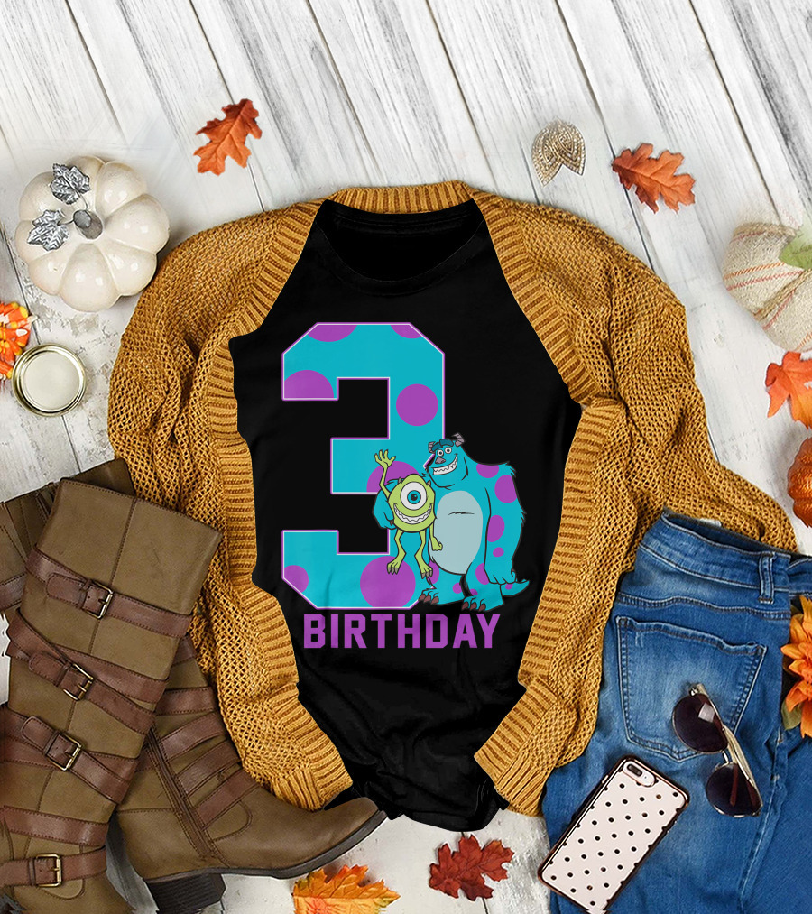 Disney Pixar Monsters Inc Mike And Sully 3 Birthday T-Shirt