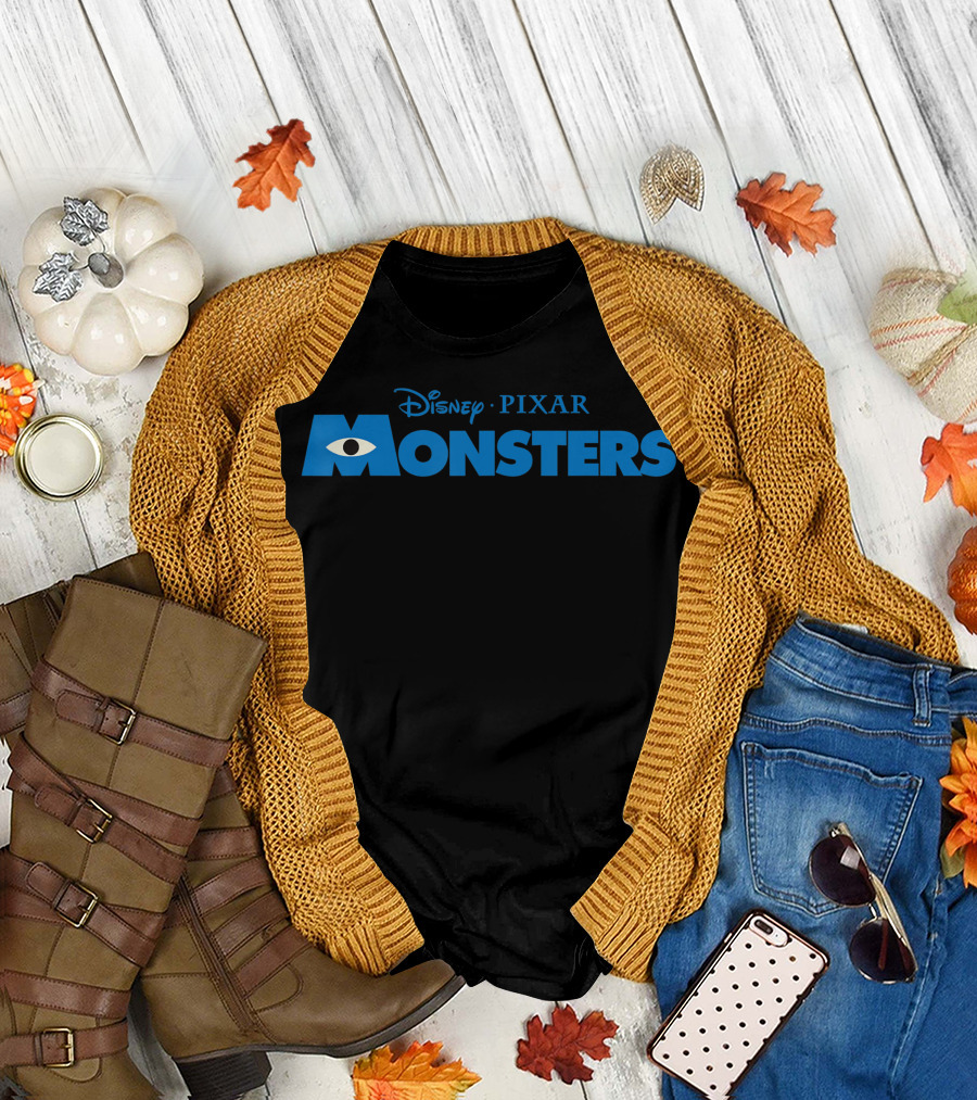 Disney Pixar Monsters Inc Blue Text T-Shirt