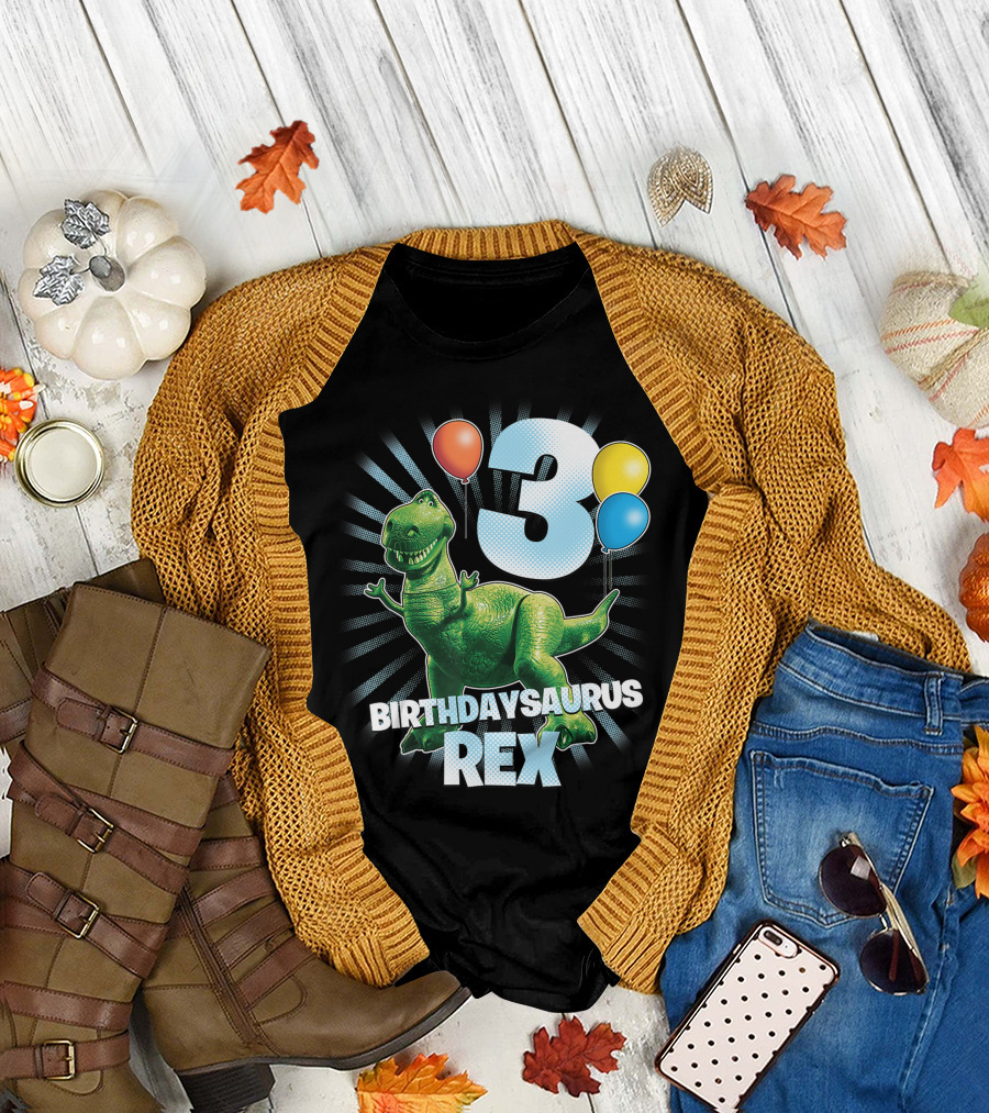 Disney Pixar Toy Story Birthdaysaurus Rex 3 With Balloons T-Shirt
