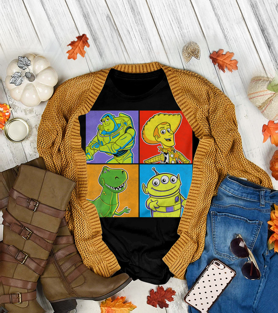 Disney Pixar Toy Story Buzz Lightyear Woody Rex Alien Panels T-Shirt