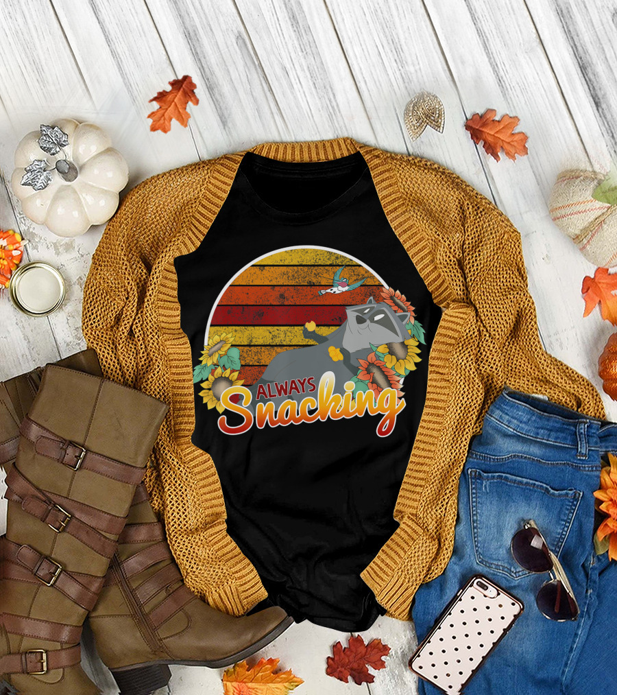 Disney Pocahontas Meeko Always Snacking Sunflowers and Stripes T-Shirt