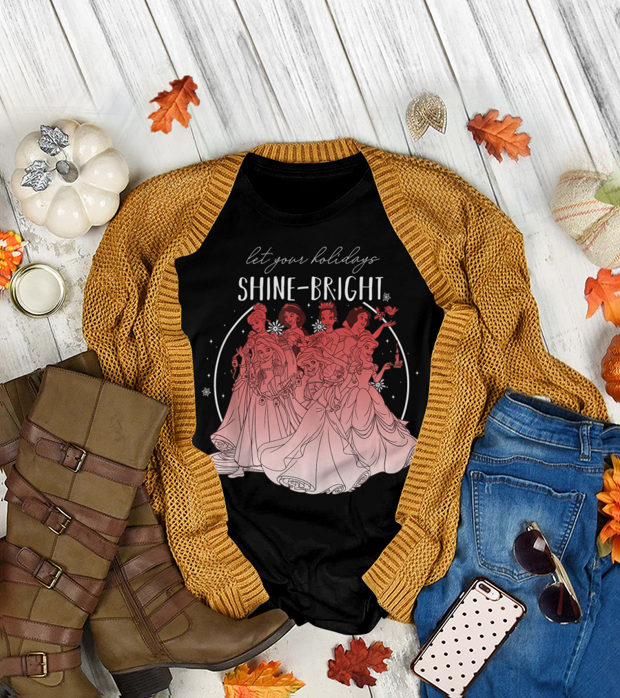 Let Your Holidays Shine Bright Disney Princess Group Shot T-Shirt