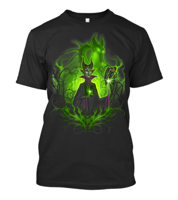 Disney Sleeping Beauty Dark Green Glowing Maleficent And Dragon T-Shirt