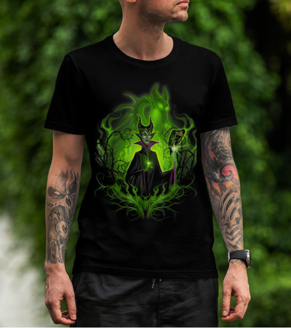 Disney Sleeping Beauty Dark Green Glowing Maleficent And Dragon T-Shirt