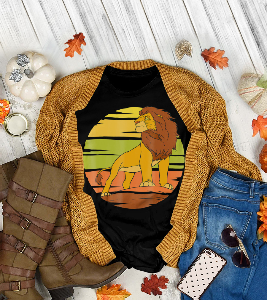 Disney The Lion King Simba on Pride Rock with Sunburst Background T-Shirt