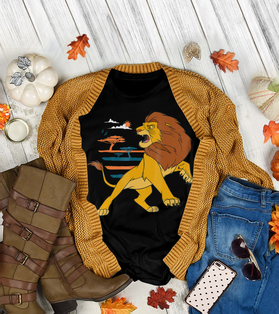 The Lion King Simba Roaring in the Pride Lands Sunset Scene T-Shirt