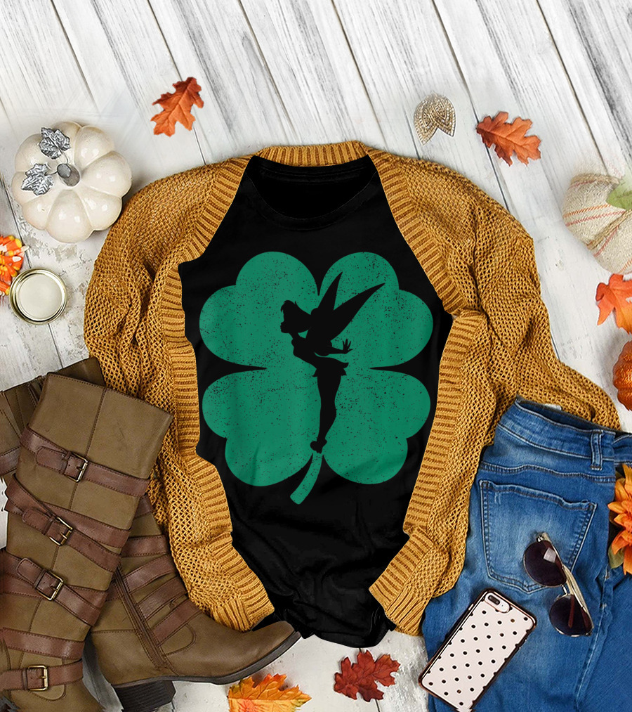 Disney Tinker Bell Shamrock Silhouette St Patricks Day Green T-Shirt