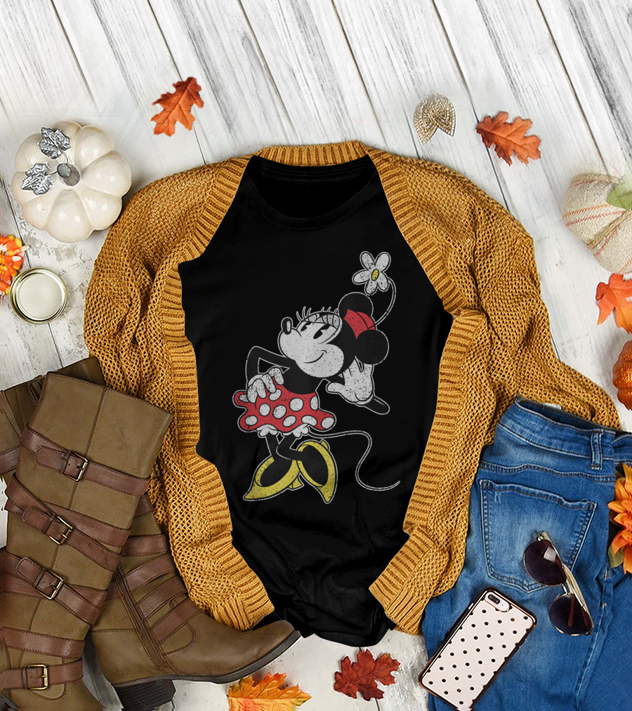 Disney Vintage Minnie Mouse Strikes A Pose Classic Iconic Floral T-Shirt