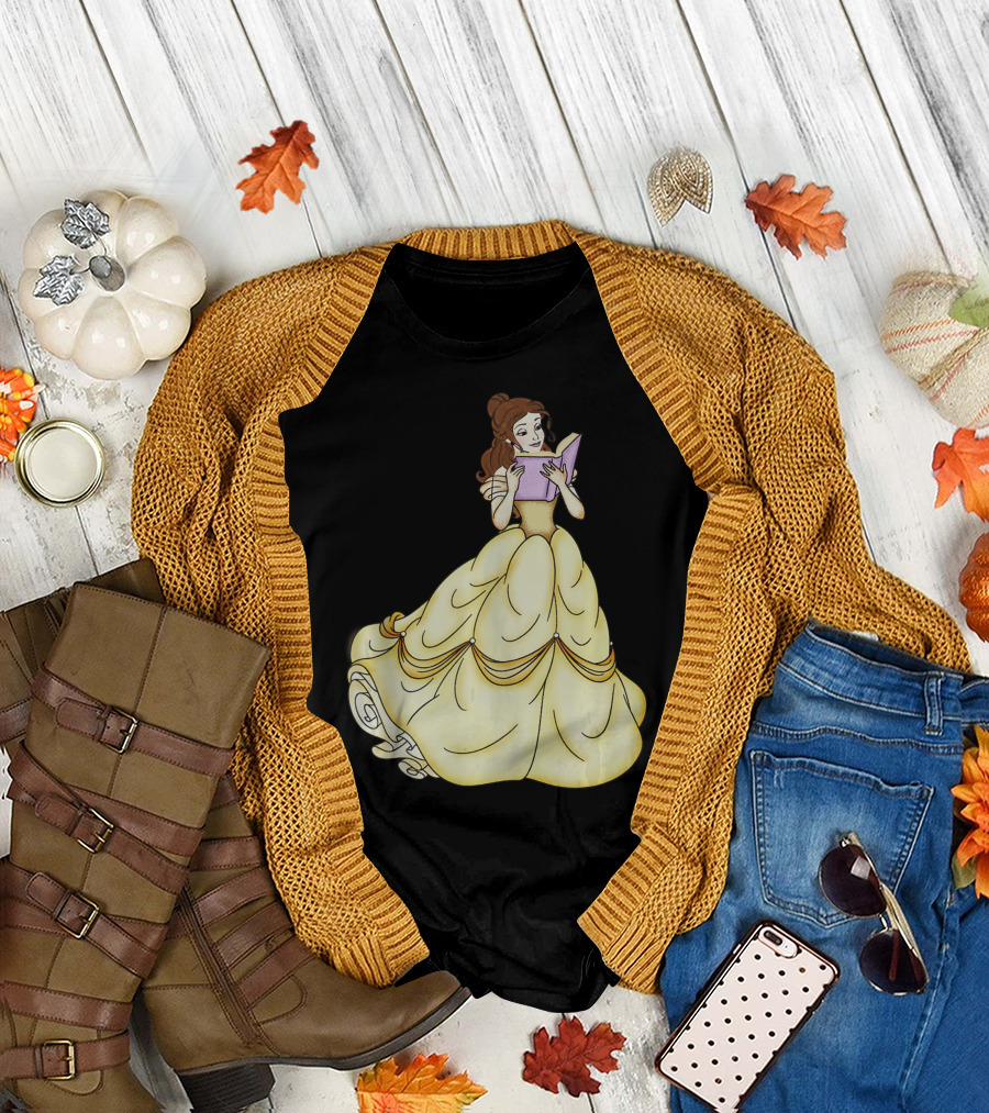 Disney Beauty And The Beast Belle Reading Yellow Dress Book T-Shirt