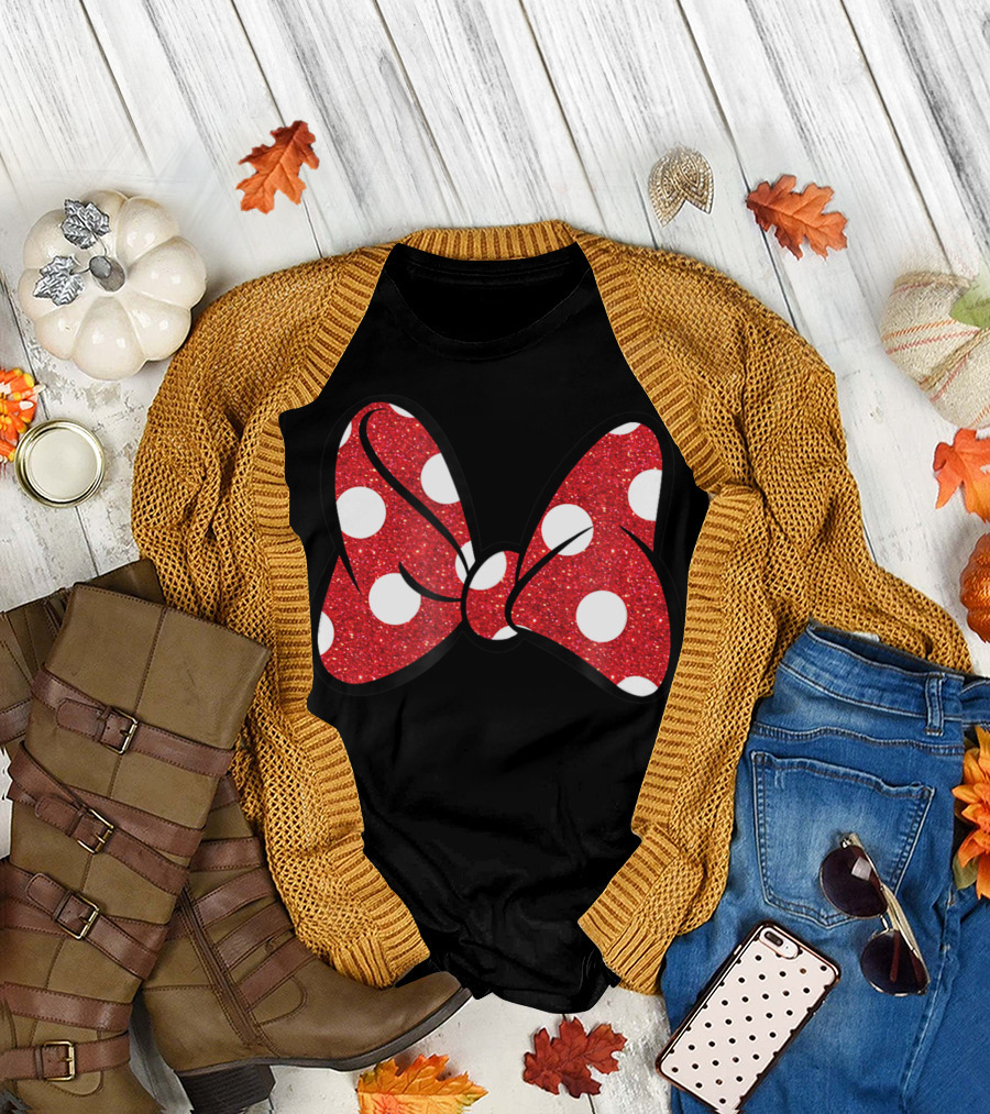 Disney Minnie Mouse Red Glitter Polka Dot Bow T-Shirt