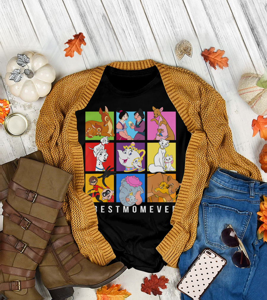BestMomEver Disney Characters Bambi, Mulan, Kangaroo, Dalmatians, Mrs. Potts, Duchess, Incredibles, Dumbo, Lion King T-Shirt