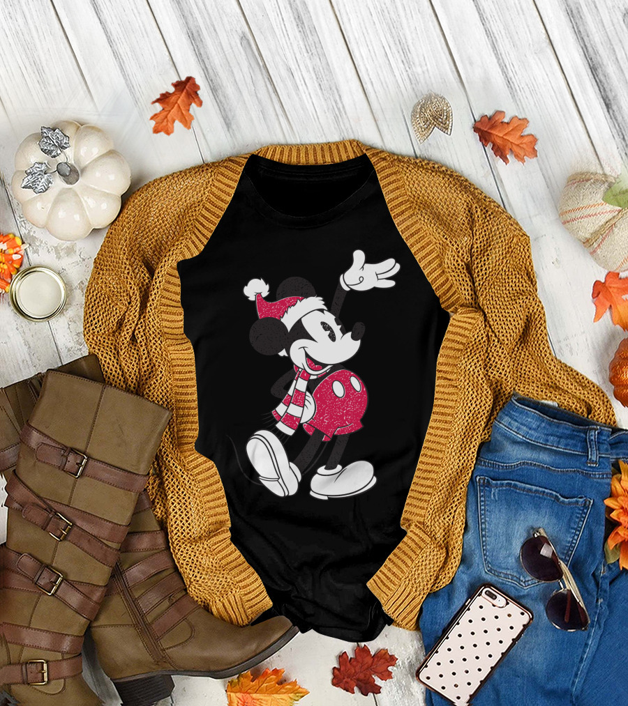 Disney Holiday Mickey Mouse Santa Hat and Scarf T-Shirt