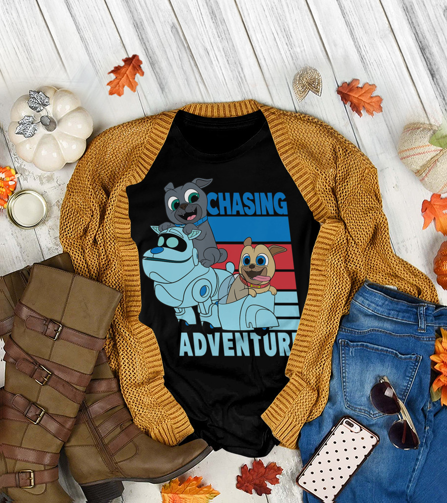 Disney Puppy Dog Pals Chasing Adventure Fun with Puppies on Scooters T-Shirt