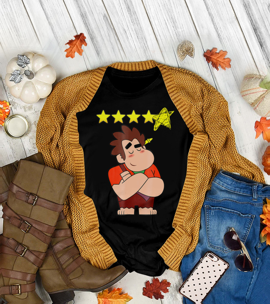 Disney Ralph Breaks The Internet Five Stars Cartoon Character with Yellow Crayon T-Shirt