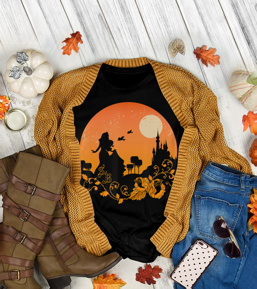 Disney Sleeping Beauty SB Orange Castle Moon Silhouette Scene T-Shirt
