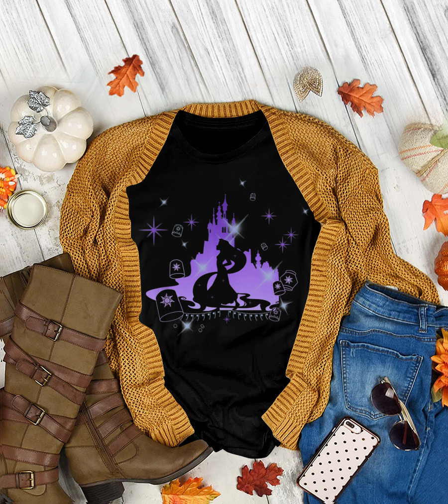 Disney Tangled Rapunzel Silhouette with Castle and Lanterns T-Shirt