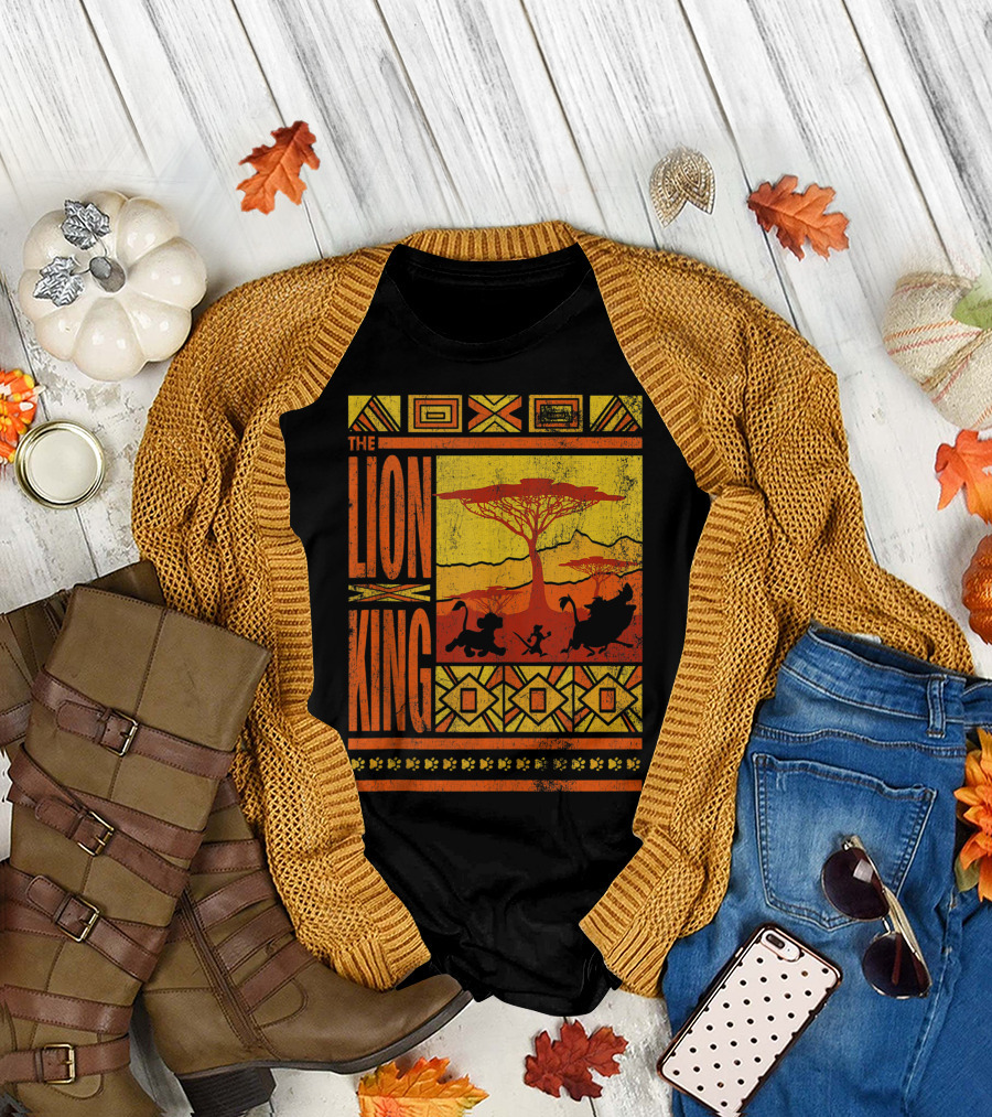 The Lion King Geometric Simba Timon Pumba Silhouette Pattern African Savannah T-Shirt