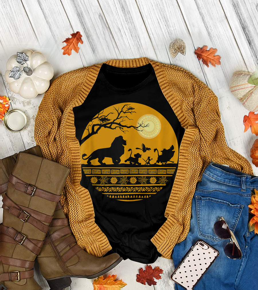 Disney The Lion King Halloween Silhouette Circle with Simba Timon Pumbaa and Rafiki T-Shirt