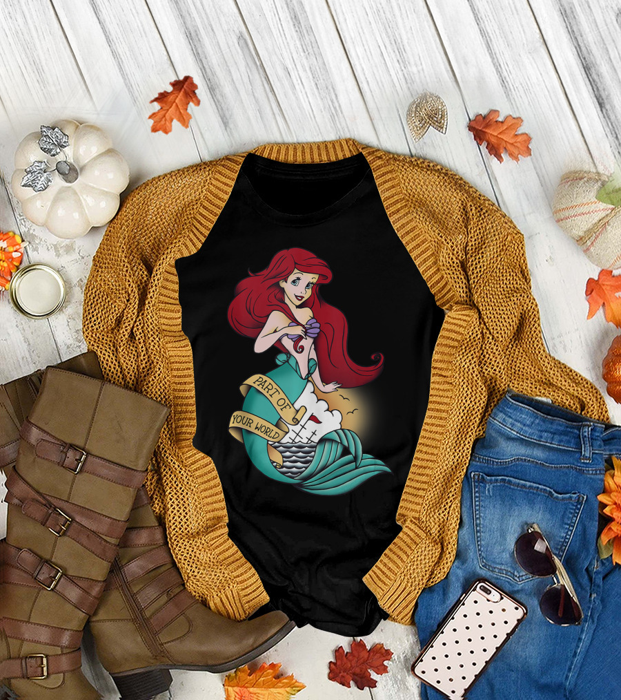 Disney The Little Mermaid Ariel Part Of Your World Tattoo Banner Ocean Scene T-Shirt