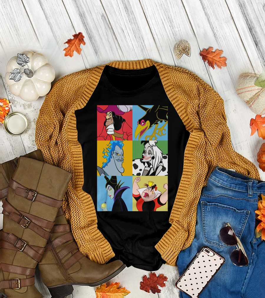 Disney Villains Captain Hook Ursula Cruella de Vil Maleficent Queen of Hearts Hades Montage T-Shirt