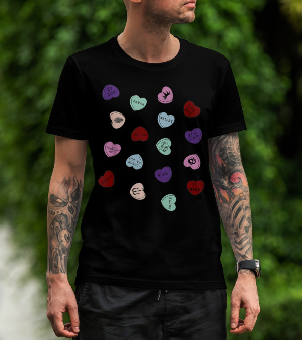 Disney Villains Cruella Ursula Jafar Hades Scar Evil Queen Valentines Candy Hearts T-Shirt