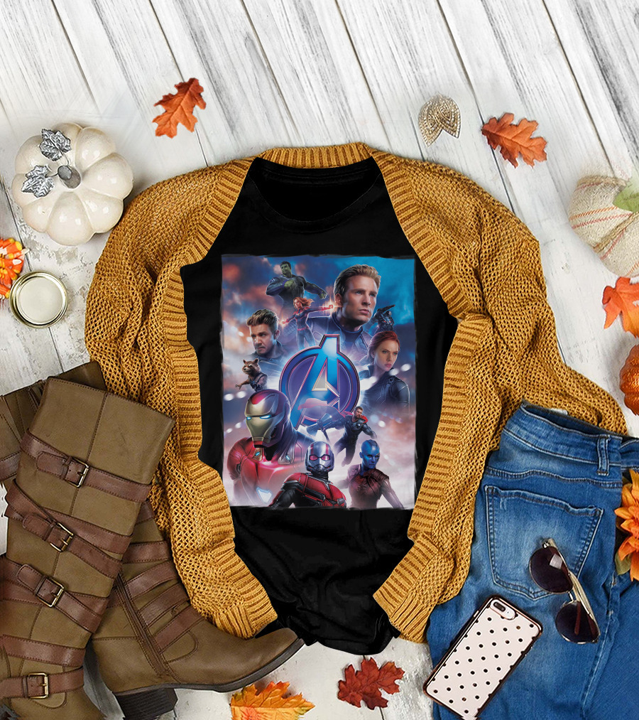 Marvel Avengers Endgame Characters Iron Man Captain America Black Widow Thor Rocket Raccoon Nebula Ant-Man Hawkeye Captain Marvel T-Shirt