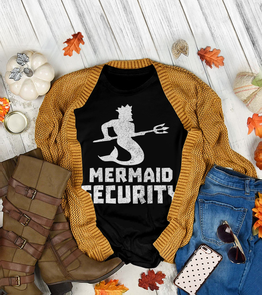 Mermaid Security Birthday Party Funny Ocean Shell T-Shirt