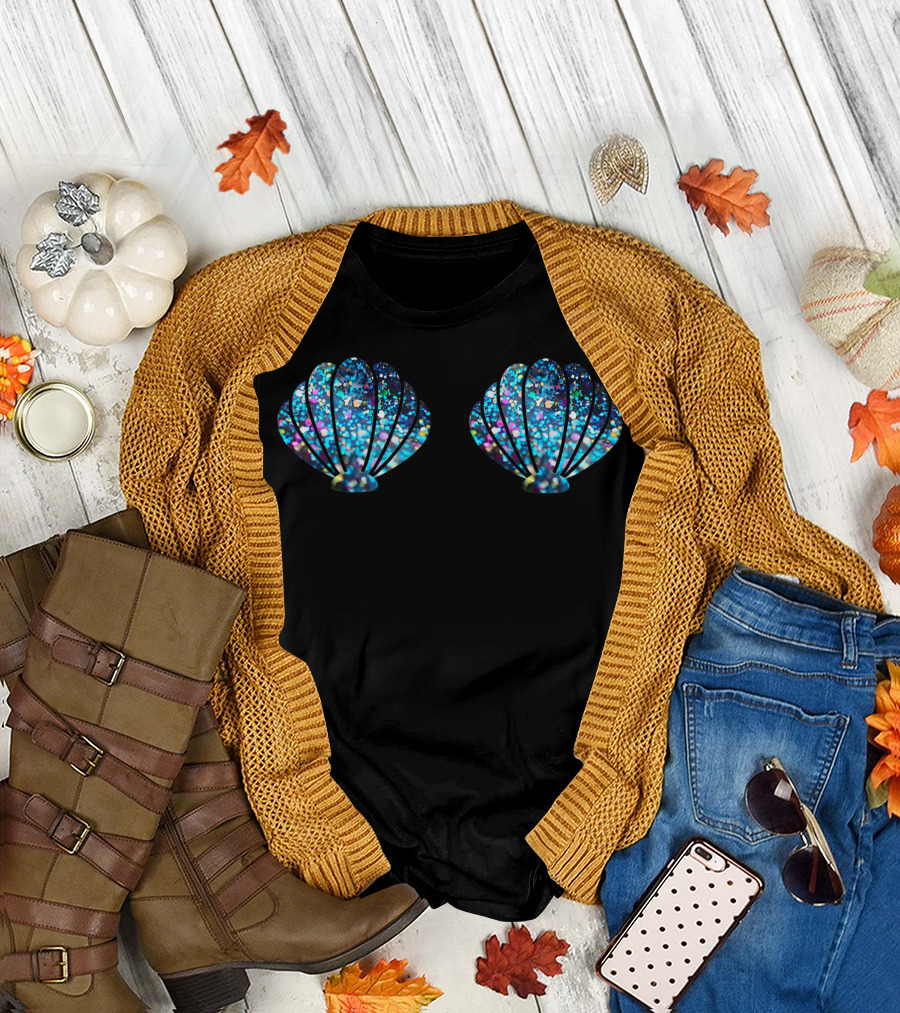 Mermaid Shell Glitter Top Festival Birthday Party T-Shirt