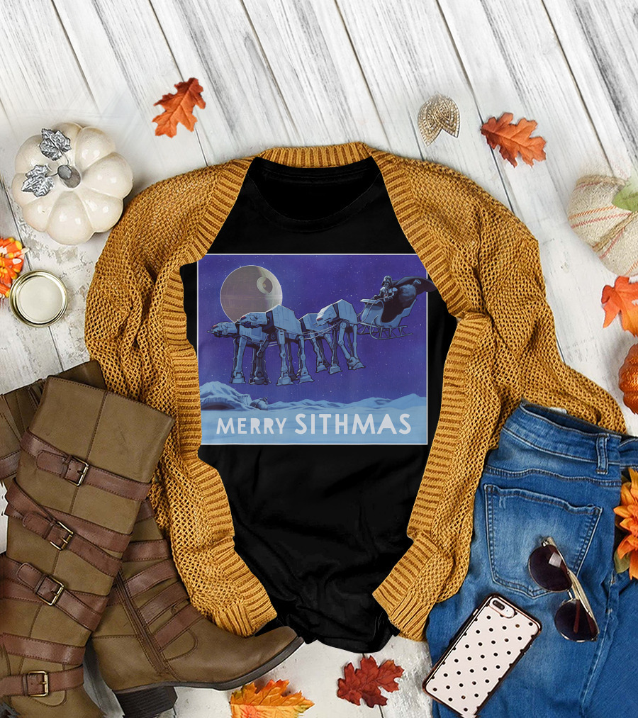 Merry Sithmas Star Wars Funny Holiday AT-AT Sleigh Moon Scene T-Shirt