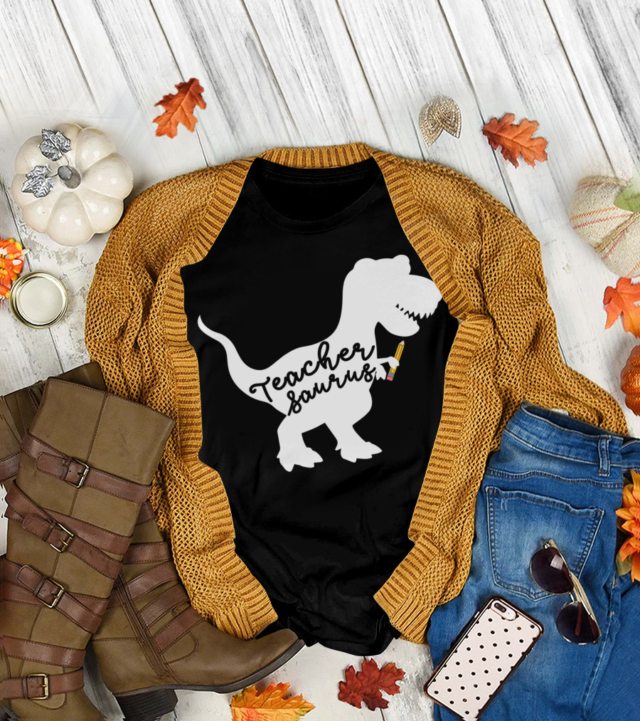 Teacher Saurus Dinosaur with Pencil T-Shirt