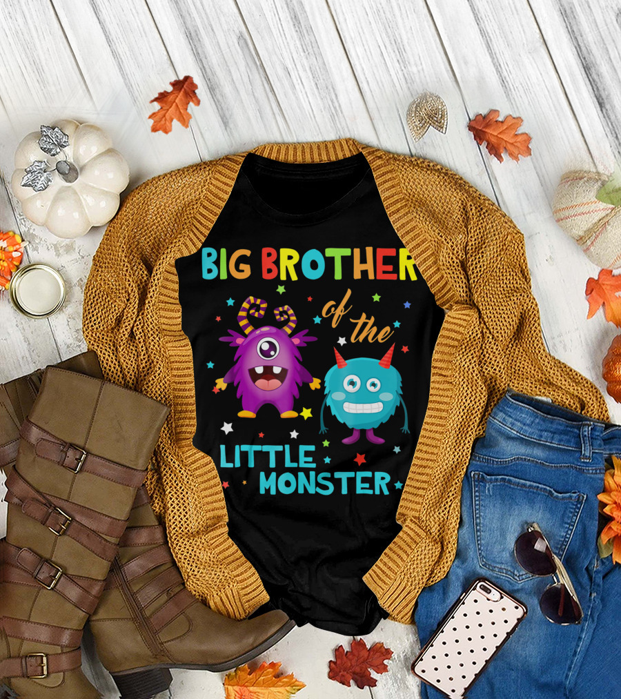 Big Brother of the Little Monster Colorful Birthday Celebration Monsters T-Shirt