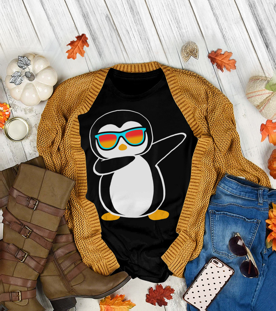 Dabbing Penguin with Sunglasses Cute Animal Birthday Party T-Shirt