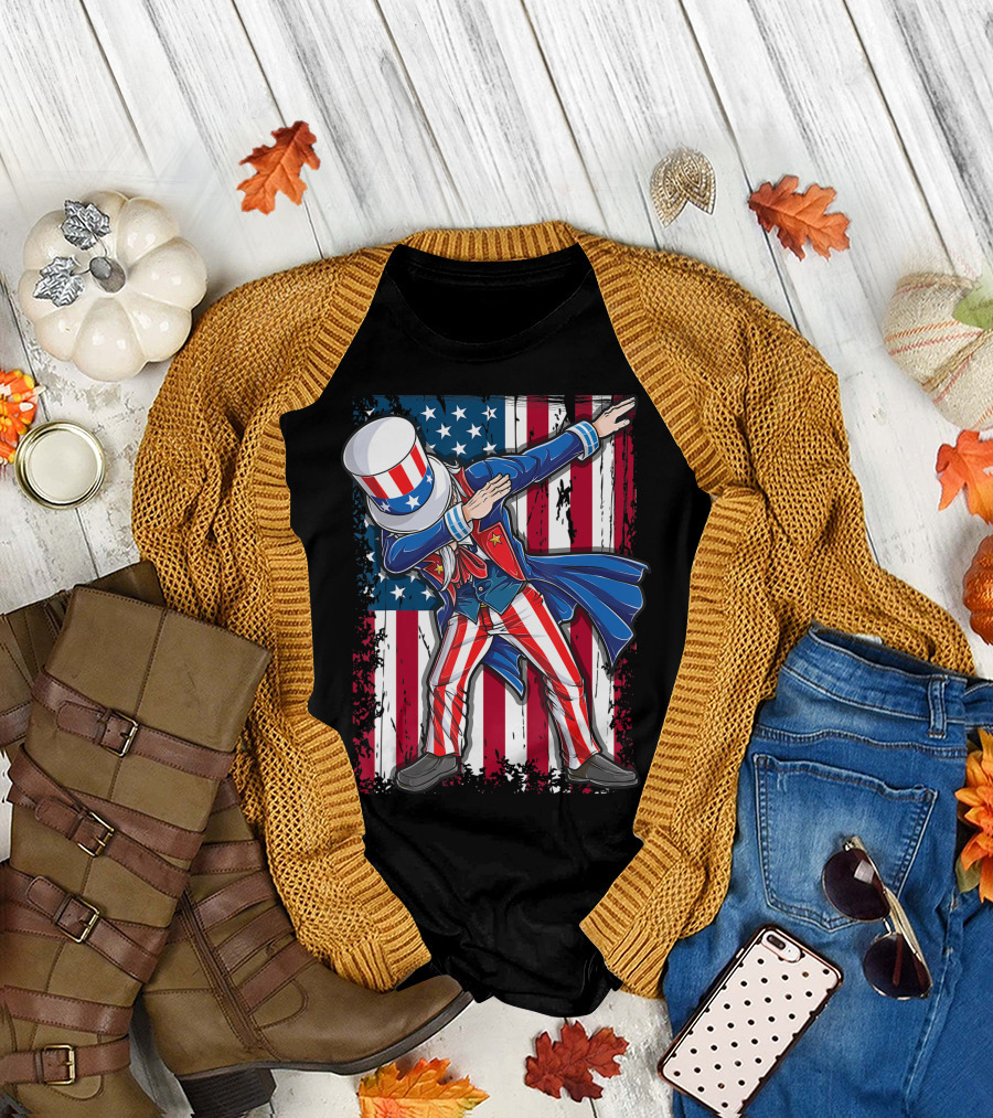 Uncle Sam Dabbing American Flag 4th of July T-Shirt