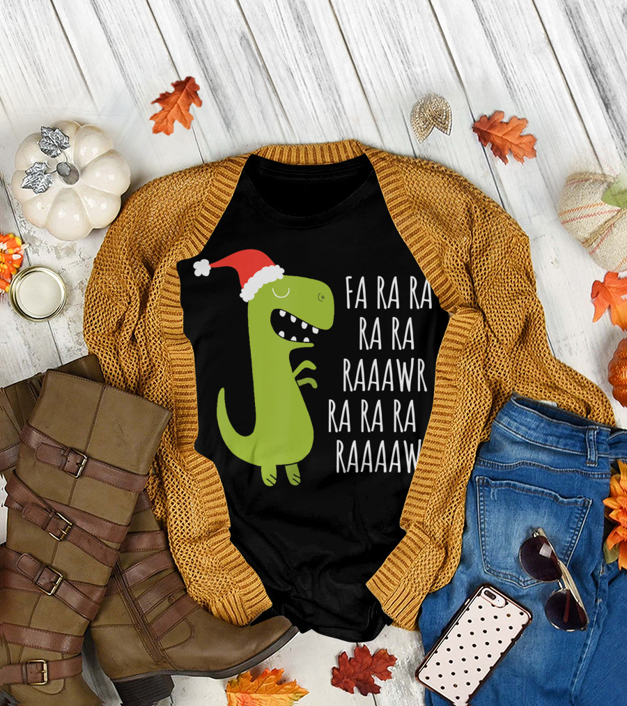 Dinosaur Fa Ra Ra Ra RAWR Christmas Rex Santa Hat T-Shirt