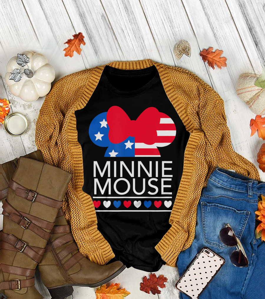 Minnie Mouse Americana Hearts Stars and Stripes Bow T-Shirt