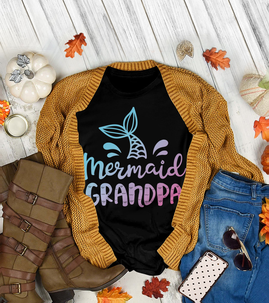 Mermaid Grandpa Family Matching Birthday Grandfather T-Shirt