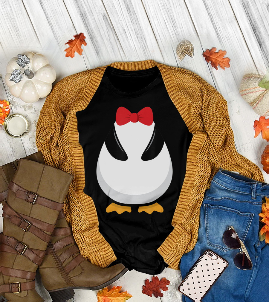 Penguin Costume Halloween Outfit Bowtie Cute Animal Red Bow Accessories T-Shirt